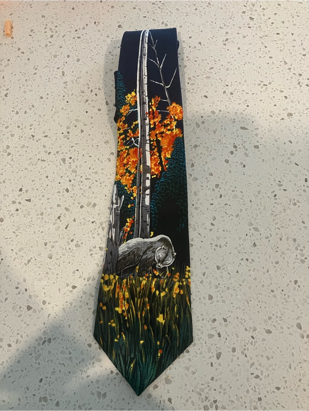 Vintage Reed St. James Silk Tie with Bear and Autumn Trees